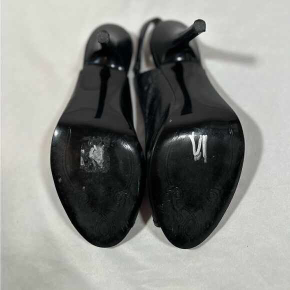 Tahari Sexy Leather Black Peep Toe Heels pumps with ankle strap Lacey Slingback - Picture 7 of 11